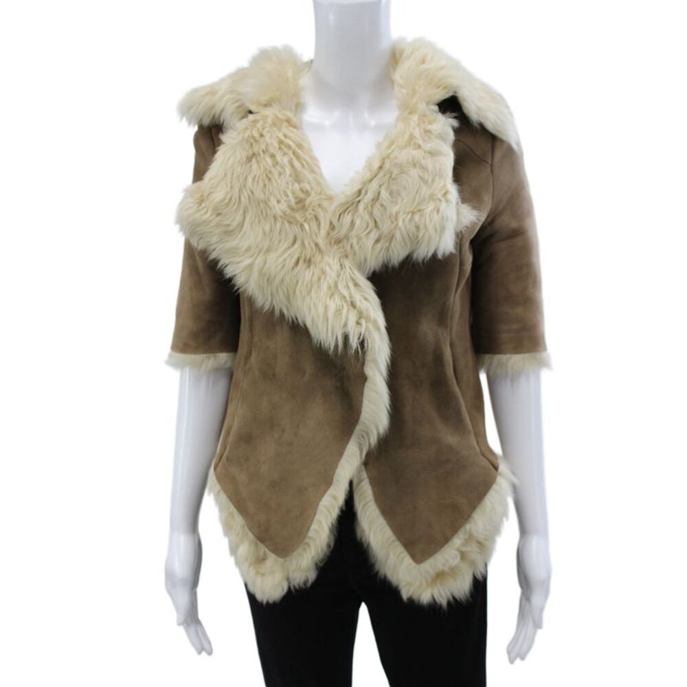 Marni Women Lamb Shearling Kimono Jacket Brown 3/4 Sleeve Size 38